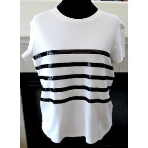 Rachel Zoe Women's  White/Black Sequins Short Sleeve top  M  GUC* read